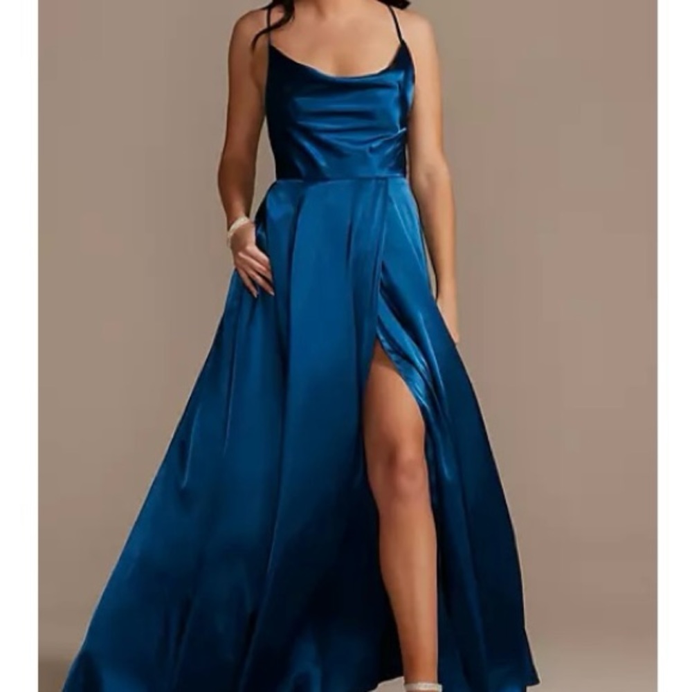 Sapphire blue charmeuse spaghetti strap backless dress